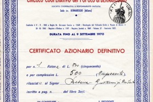 Certificato Azionario Circolo Cooperativo del Popolo Bernareggio